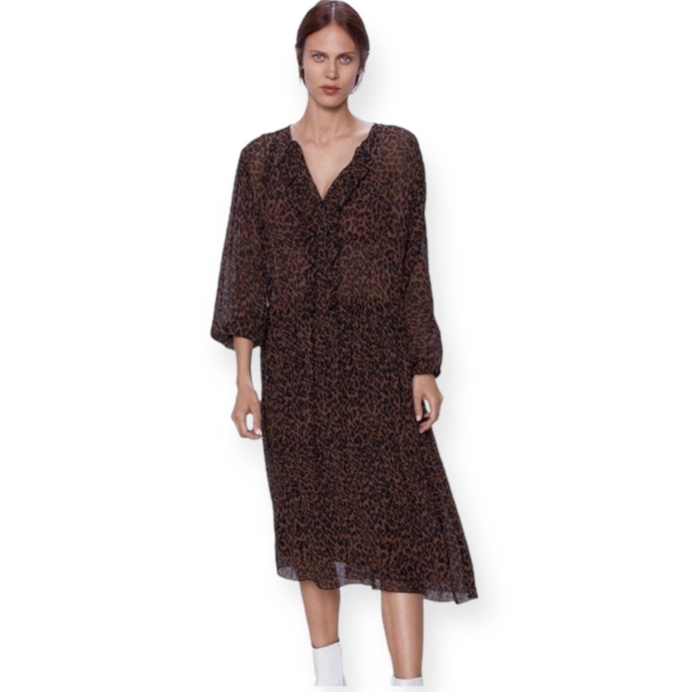 Zara Leopard Animal Print Boho Long Midi Dress